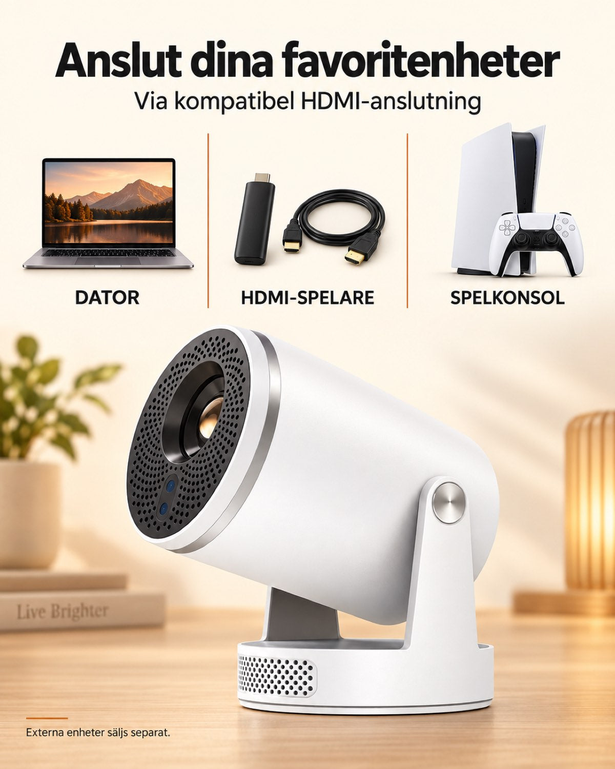 Miniprojektor Projektorland Luma Pro – 400 ANSI-lumen, Full HD 1080p, autofokus, Android 14 och Wi-Fi 6