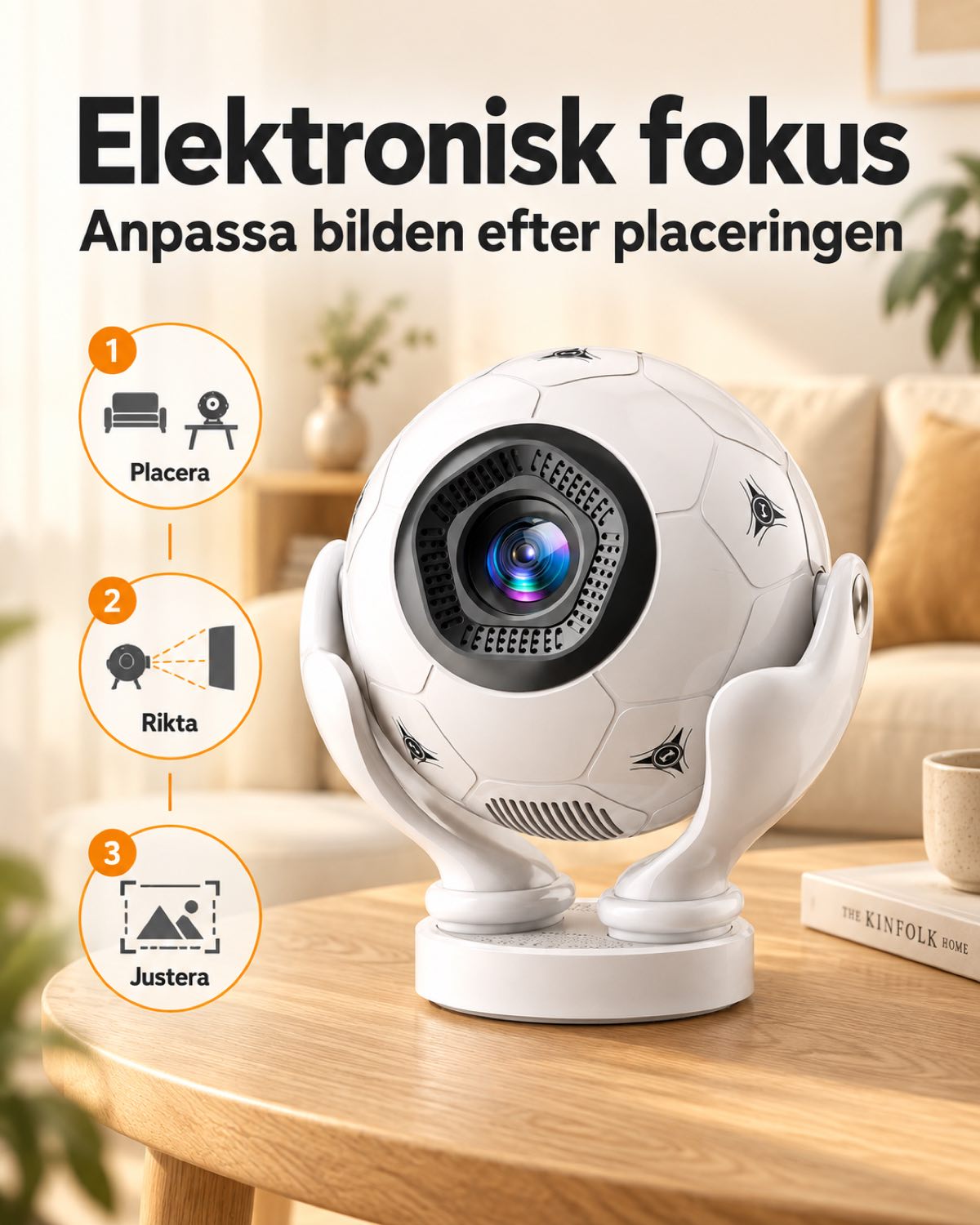 Miniprojektor Projektorland Orbit Pro – 500 ANSI-lumen, Full HD 1080p, elektronisk fokus, Android 14 och Wi-Fi 6