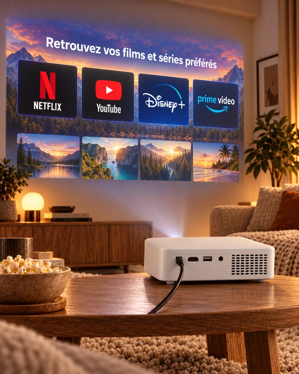 Vidéoprojecteur Horizon – 800 lumens ANSI, Full HD 1080p, HDMI, correction trapézoïdale numérique et haut-parleur intégré