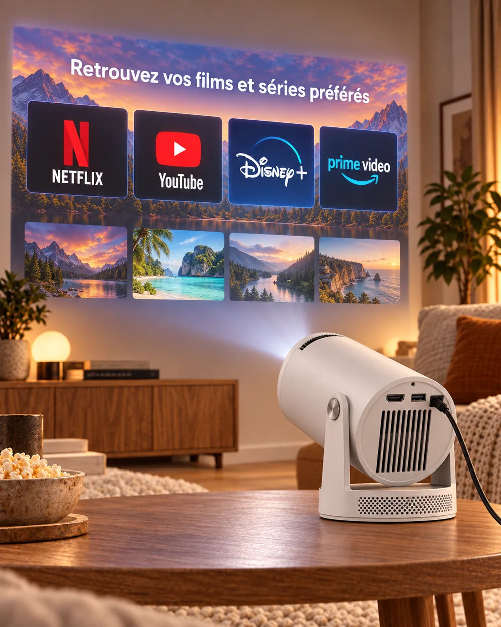 Mini-projecteur Projektorland Luma Pro – 400 lumens ANSI, Full HD 1080p, autofocus, Android 14 et Wi-Fi 6