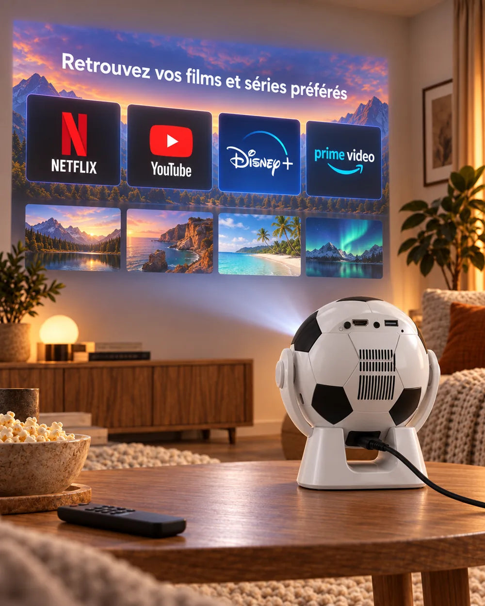 Mini-projecteur Projektorland Orbit – 300 lumens ANSI, Android 14, Wi-Fi, Bluetooth 5.4 et image de 35 à 135 pouces